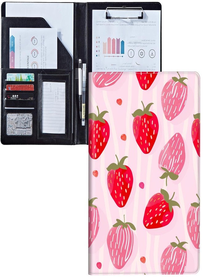 Mxfdegf Padfolio Clipboard Folder Portfolio Notepad Organizer, PU Leather Interview Resume Folder,with Business Card Holder/Letter A4 and Writing Pad/Mobile Phone Storage Pocket,Cute Pink Strawberry-1172 - Image 1